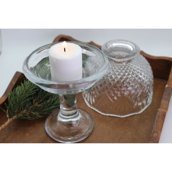 Vintage PartyLite Glass Fairy Light Clear Pressed Diamond Fan Pattern - Picture 4 of 6